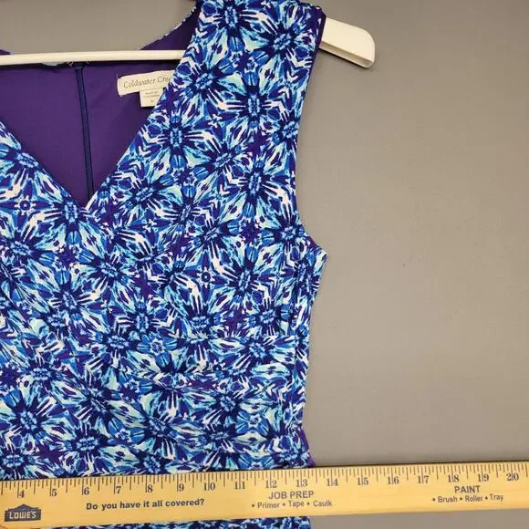 Coldwater Creek Dress Womens 6 Blue Purple Floral Sleeveless V Neck Ruched Wrap - Picture 8 of 16